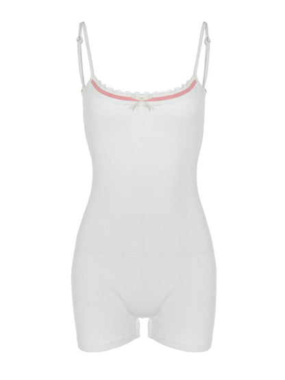 White Open-back Slim Fit Girly Style Stretch Romper