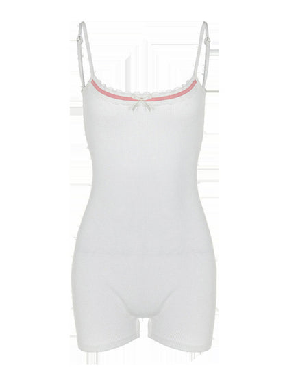 White Open-back Slim Fit Girly Style Stretch Romper