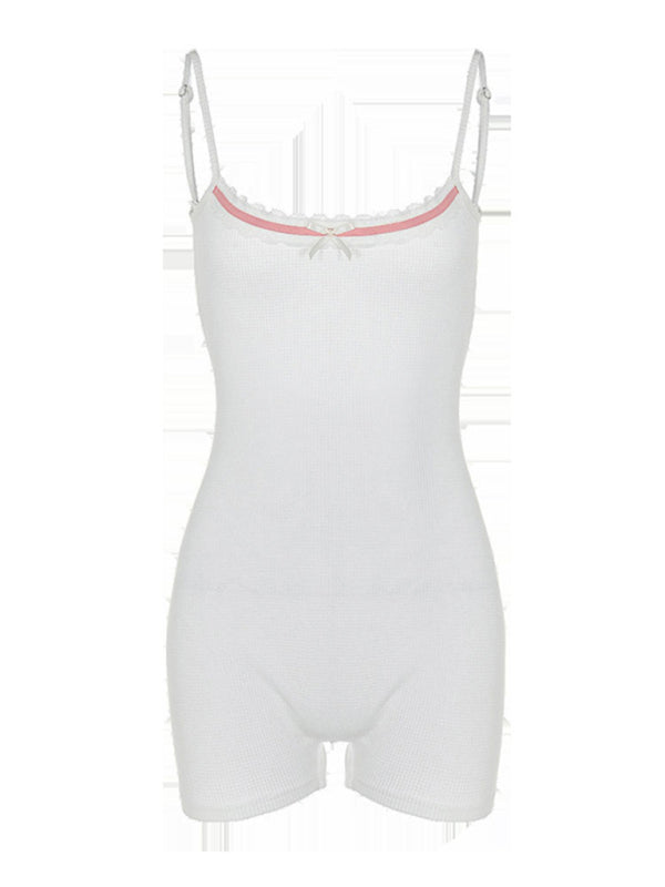 White Open-back Slim Fit Girly Style Stretch Romper