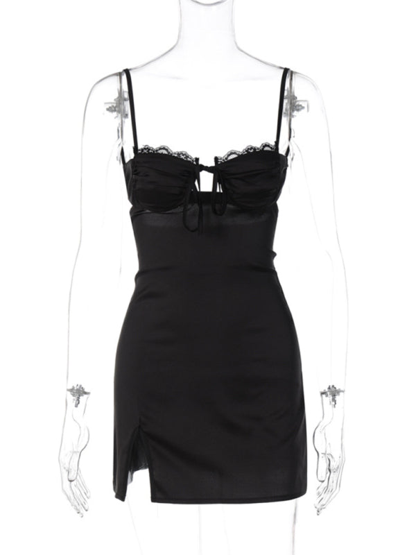 Sexy V-neck Lace-up Hot Girl Party Dress with Slits