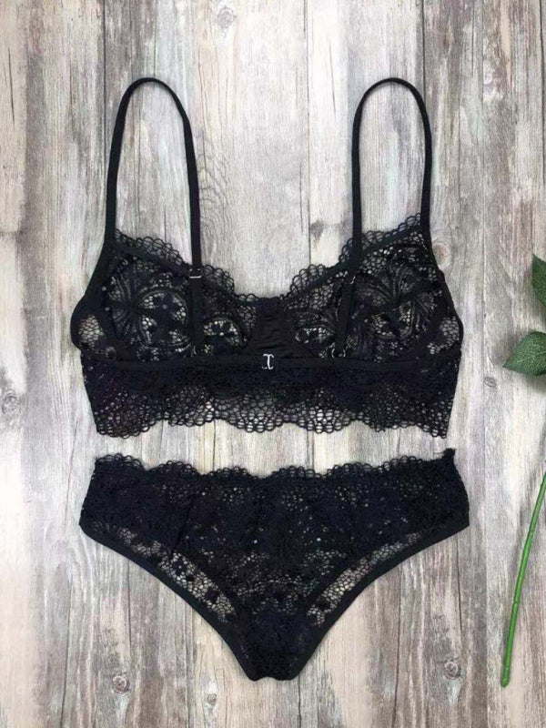 Sexy Eyelash Lace Solid Color Lingerie Set