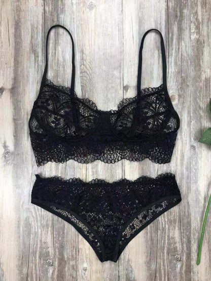 Sexy Eyelash Lace Solid Color Lingerie Set