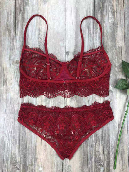 Sexy Eyelash Lace Solid Color Lingerie Set