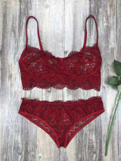 Sexy Eyelash Lace Solid Color Lingerie Set