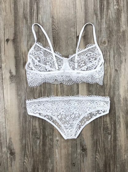 Sexy Eyelash Lace Solid Color Lingerie Set