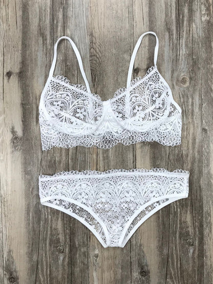 Sexy Eyelash Lace Solid Color Lingerie Set