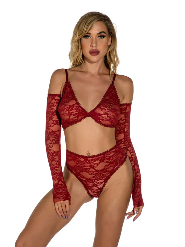 Sexy  Lace Transparent Lingerie Set with Gloves