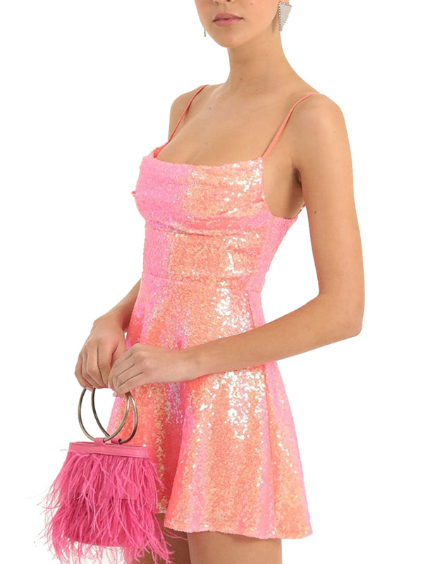 Solid Color Sequined  A-line Mini Dress