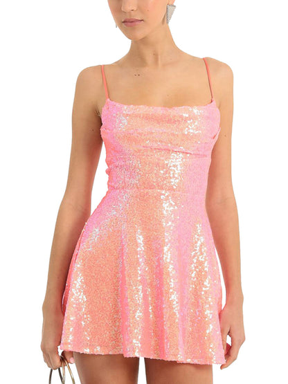 Solid Color Sequined  A-line Mini Dress