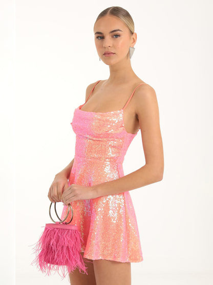 Solid Color Sequined  A-line Mini Dress