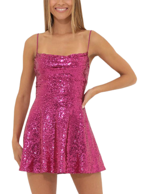 Solid Color Sequined  A-line Mini Dress