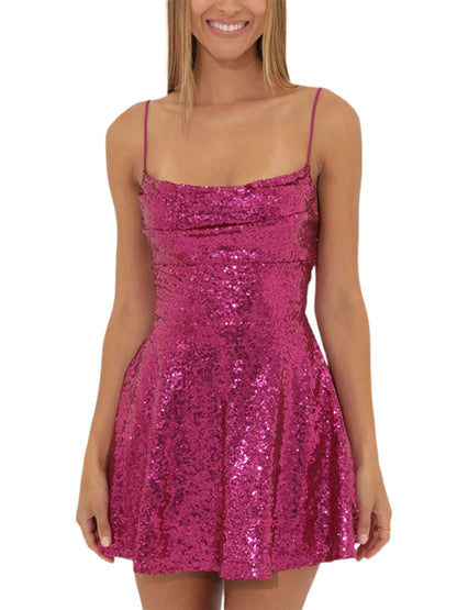 Solid Color Sequined  A-line Mini Dress