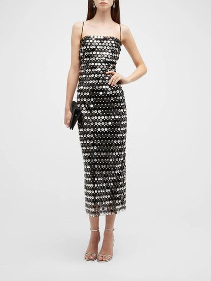 Beaded Halter Style Rear Split Maxi Dress