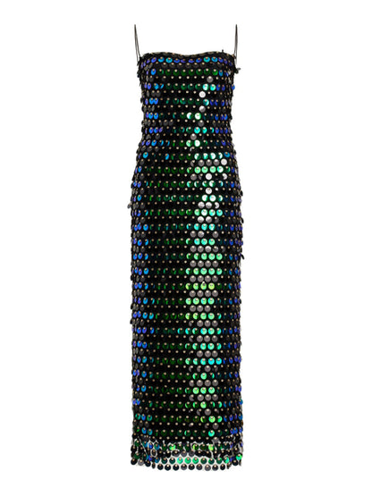 Beaded Halter Style Rear Split Maxi Dress