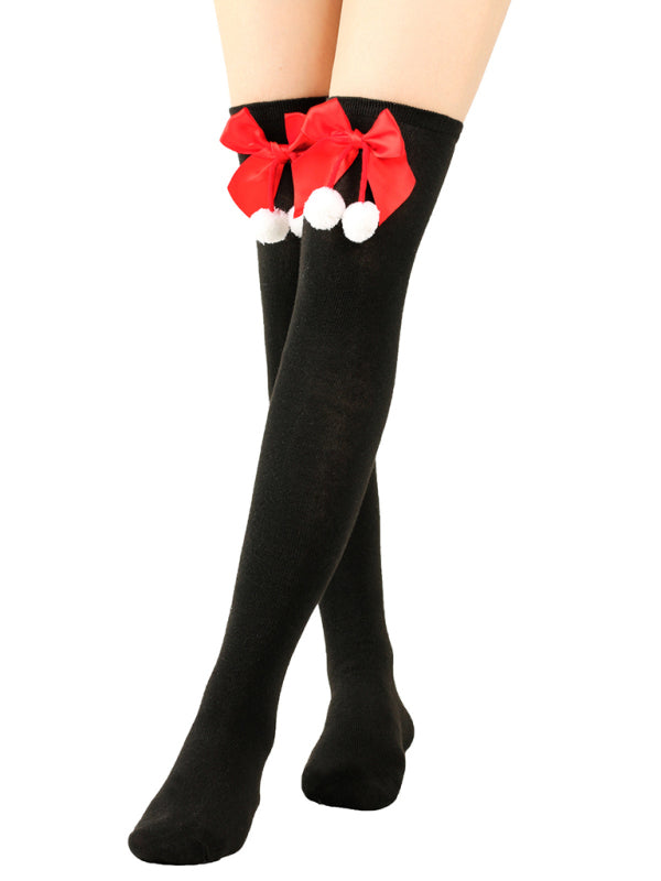Over the Knee Christmas Striped Stocking Socks with Bows