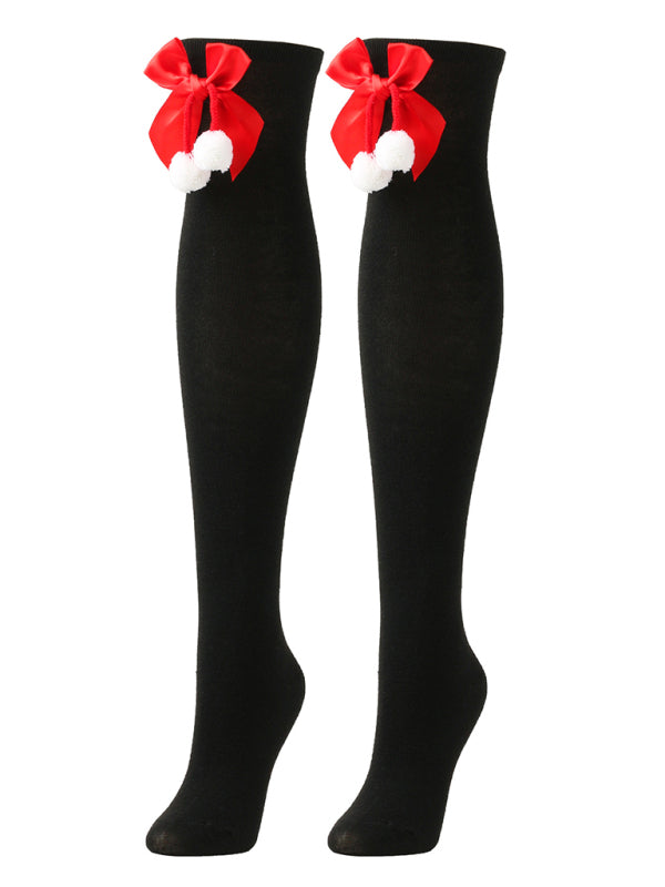 Over the Knee Christmas Striped Stocking Socks with Bows
