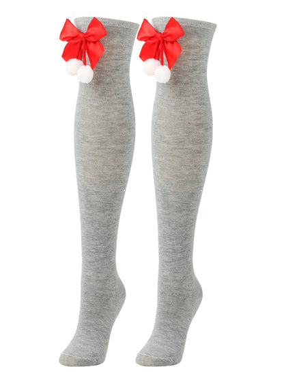 Over the Knee Christmas Striped Stocking Socks with Bows