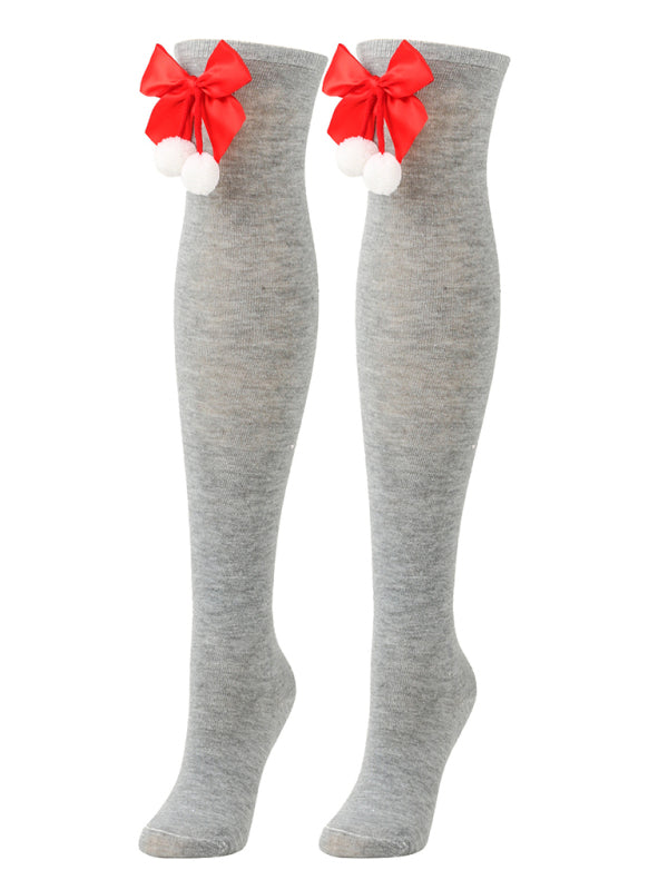 Over the Knee Christmas Striped Stocking Socks with Bows