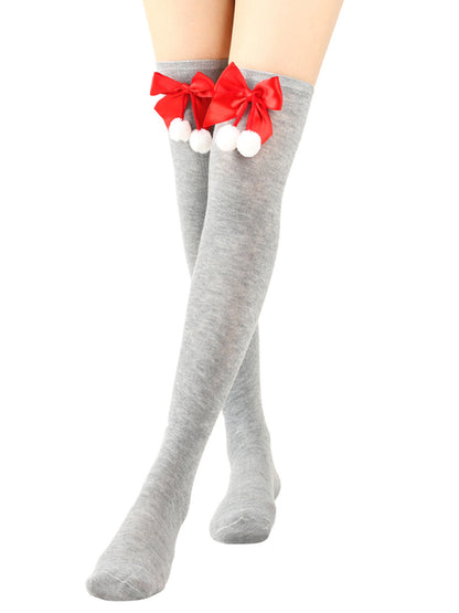 Over the Knee Christmas Striped Stocking Socks with Bows