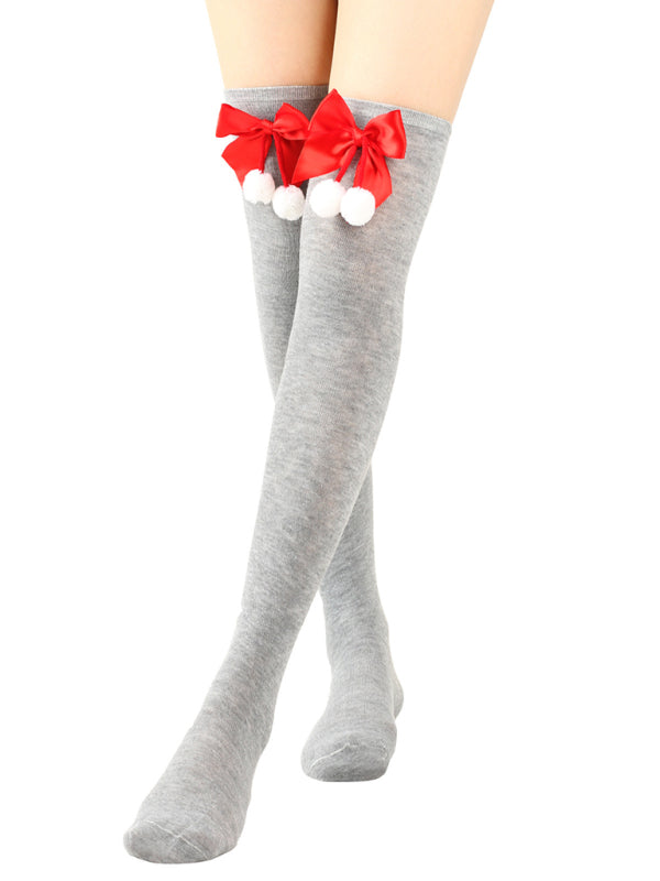 Over the Knee Christmas Striped Stocking Socks with Bows