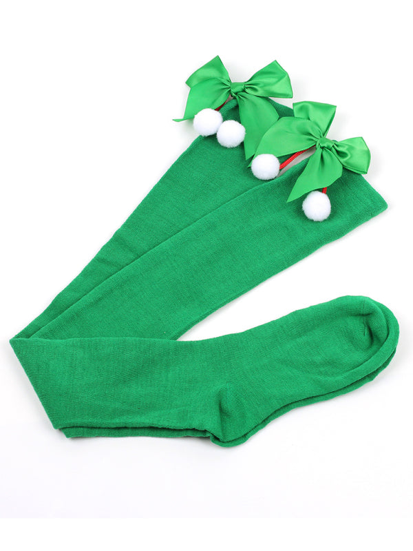 Over the Knee Christmas Striped Stocking Socks with Bows