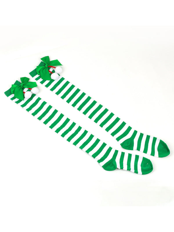 Over the Knee Christmas Striped Stocking Socks with Bows