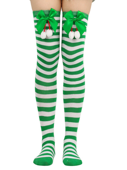 Over the Knee Christmas Striped Stocking Socks with Bows