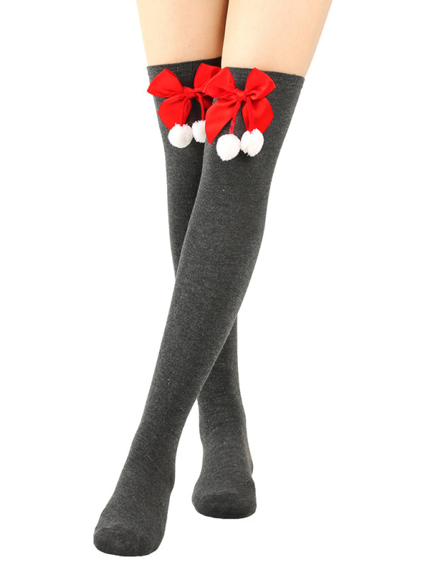 Over the Knee Christmas Striped Stocking Socks with Bows