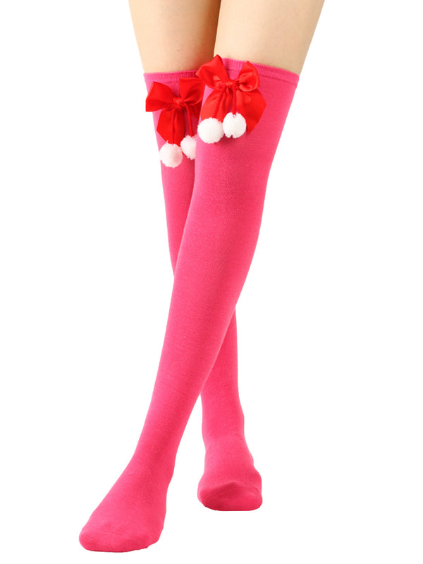 Over the Knee Christmas Striped Stocking Socks with Bows