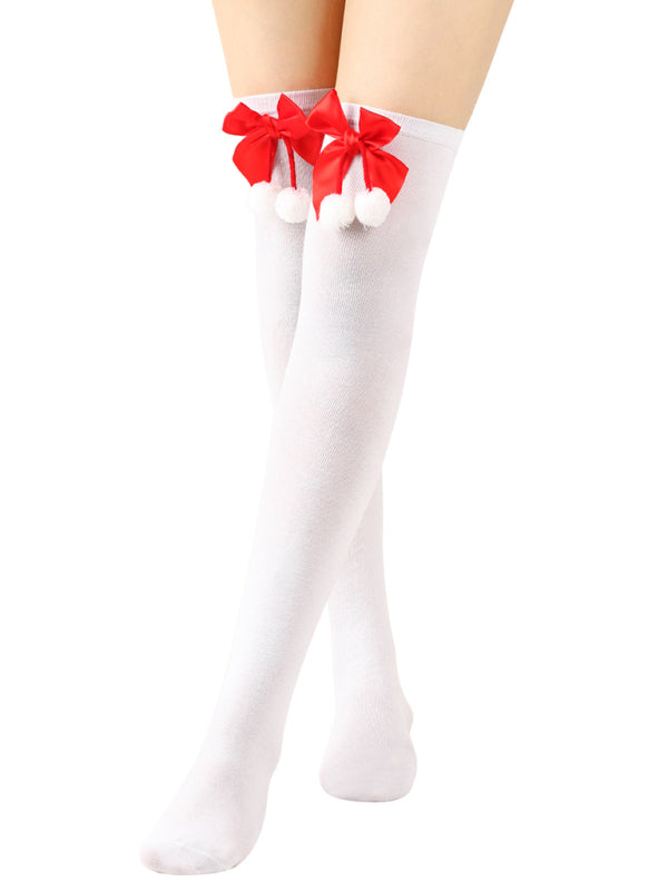 Over the Knee Christmas Striped Stocking Socks with Bows