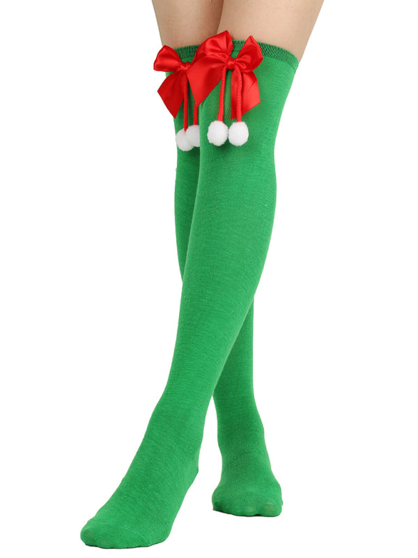 Over the Knee Christmas Striped Stocking Socks with Bows