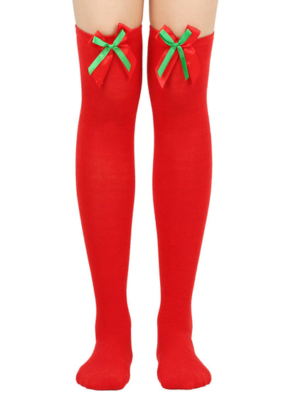 Over the Knee Christmas Striped Stocking Socks with Bows