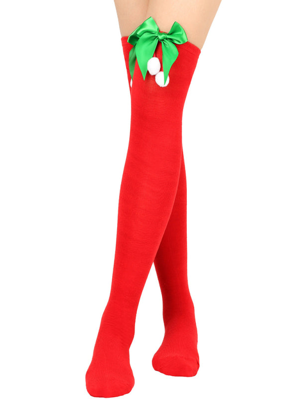 Over the Knee Christmas Striped Stocking Socks with Bows