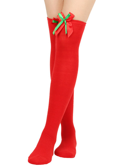 Over the Knee Christmas Striped Stocking Socks with Bows