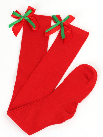 Over the Knee Christmas Striped Stocking Socks with Bows