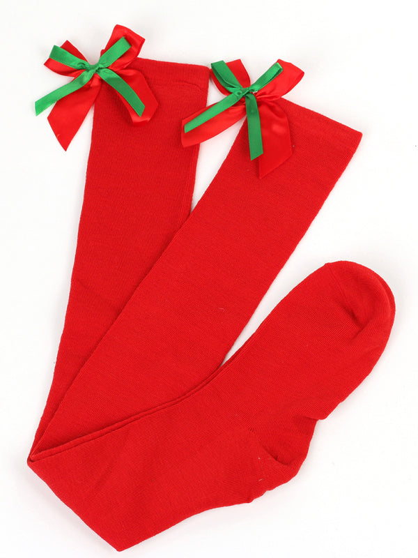 Over the Knee Christmas Striped Stocking Socks with Bows