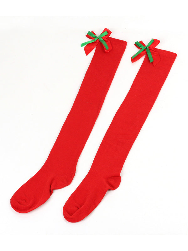 Over the Knee Christmas Striped Stocking Socks with Bows