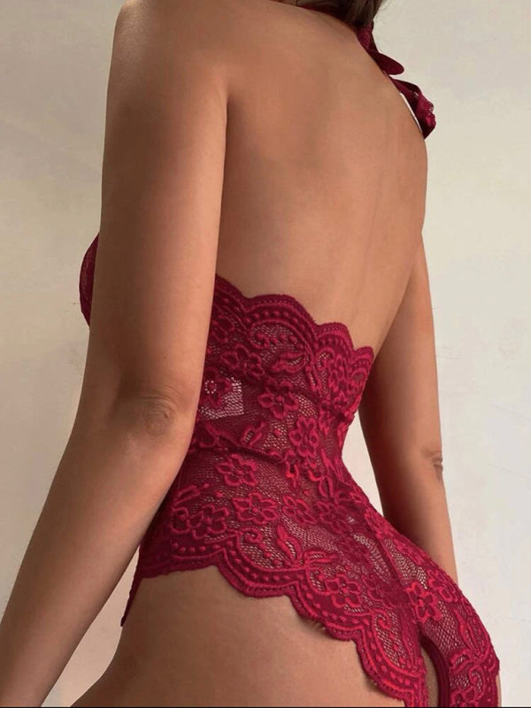 Sexy Peek-a-Boo Lace One-piece Lingerie Set