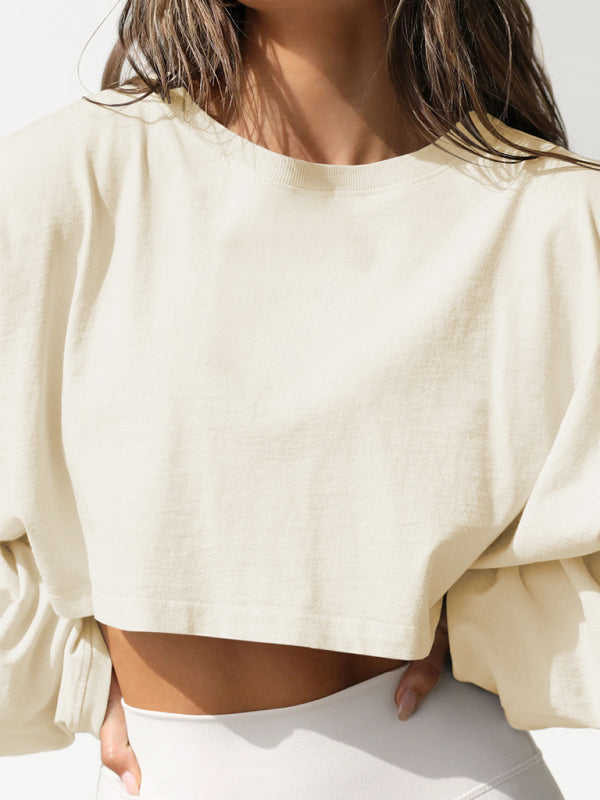 Loose Fit Cropped Round Neck Fashion Sweatshirt