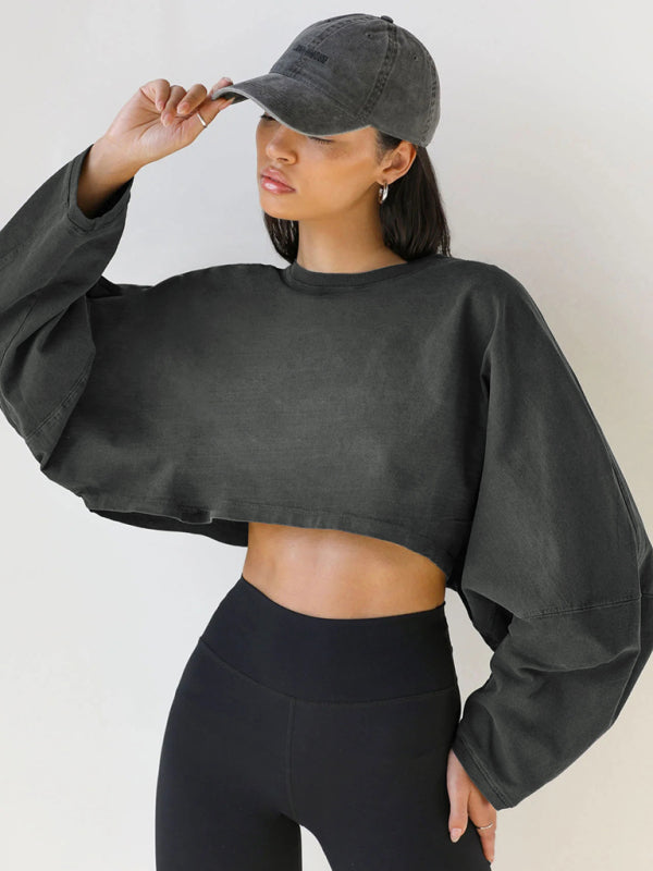 Loose Fit Cropped Round Neck Fashion Sweatshirt