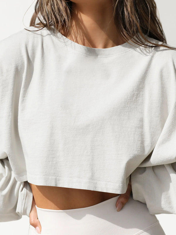 Loose Fit Cropped Round Neck Fashion Sweatshirt