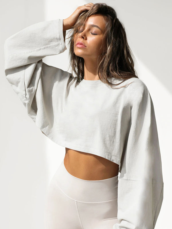 Loose Fit Cropped Round Neck Fashion Sweatshirt