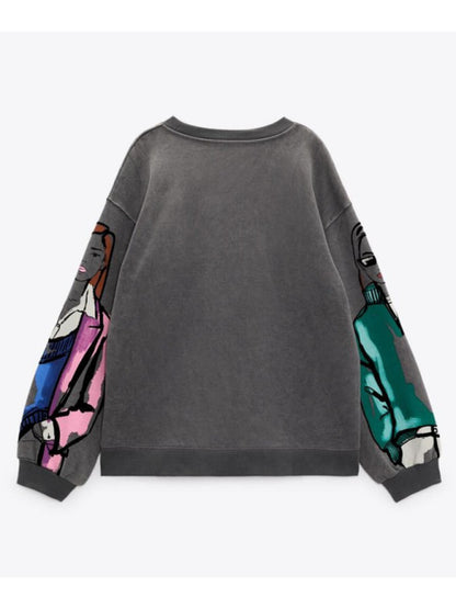 Thin Velvet Fashion Print Casual Pullover Sweatshirt