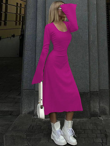 Feminine U-neck Tie-back Long-sleeved Party Dress