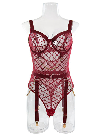 Mesh Fishnet Lace Lingerie with Chains Detailing