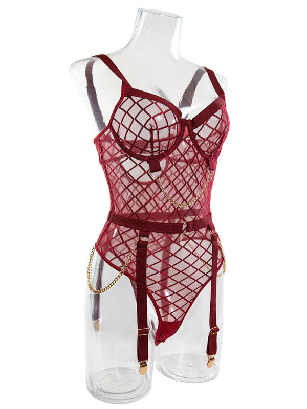 Mesh Fishnet Lace Lingerie with Chains Detailing