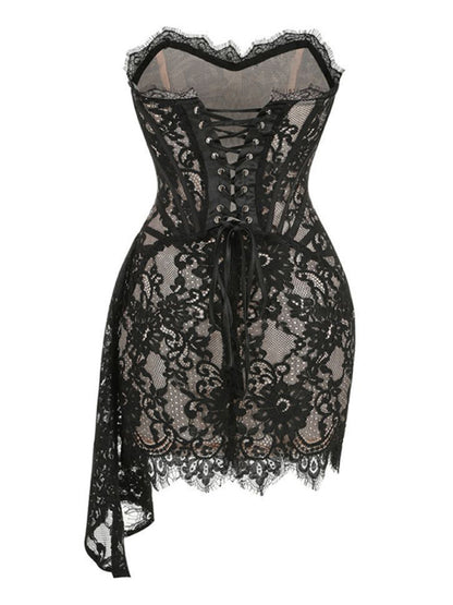 Lace See-through Splicing Waist Tube Mini Dress