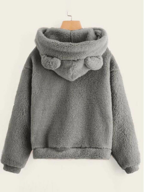 Fur Teddy Bear Ear Warm Hooded Sweatshirt