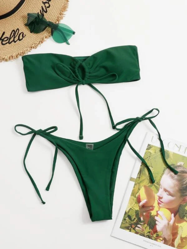 Solid Color Strapless Tube Top Bikini Swimsuit