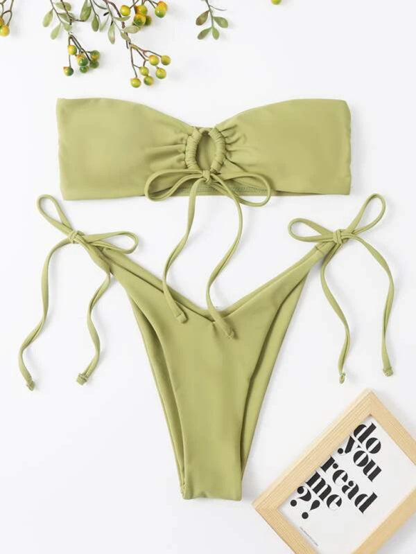 Solid Color Strapless Tube Top Bikini Swimsuit